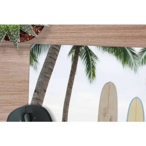 Surfboard - Palmbomen - Kleurrijk muismat rubber klein -closeup