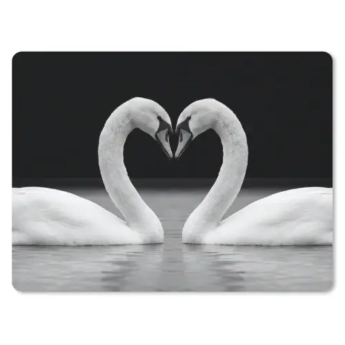 Zwanen - Hart - Zwart - Wit muismat rubber klein -3d