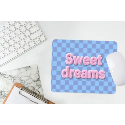 Sweet dreams - Vierkanten - Roze - Blauw muismat rubber klein -witbureau