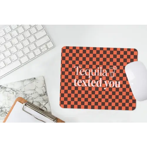 Tequila texted you - Glas - Vierkanten - Oranje muismat rubber klein -witbureau