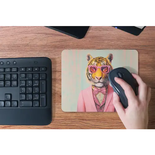 Tijger - Strik - Jasje - Roze muismat rubber klein -toetsenbord