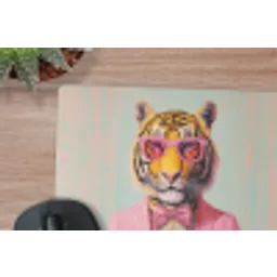 Tijger - Strik - Jasje - Roze muismat rubber klein -closeup
