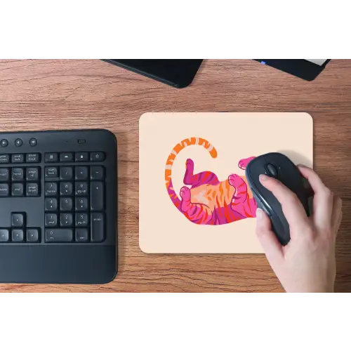Tijger - Roze - Oranje muismat rubber klein -toetsenbord