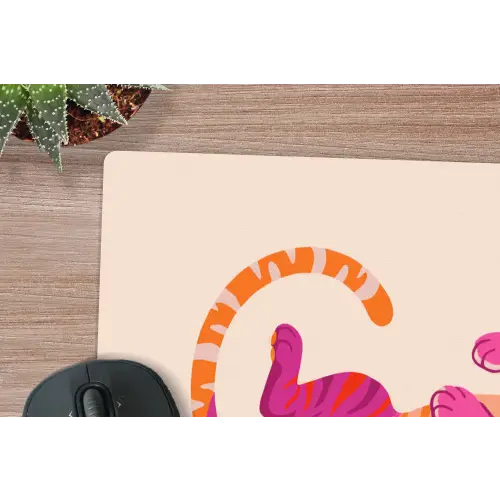 Tijger - Roze - Oranje muismat rubber klein -closeup
