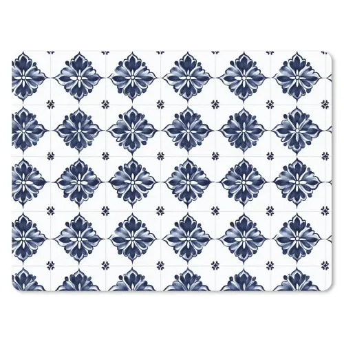 Tegelmotief - Blauw - Wit - Bloem muismat rubber klein 262 -3d