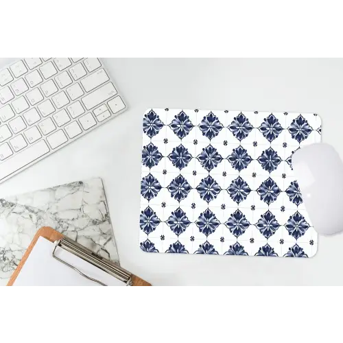 Tegelmotief - Blauw - Wit - Bloem muismat rubber klein 262 -witbureau