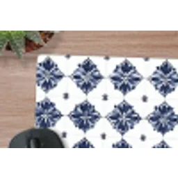 Tegelmotief - Blauw - Wit - Bloem muismat rubber klein 262 -closeup