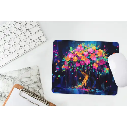 Boom - Bloemen - Magisch - Gekleurde muismat rubber klein -witbureau