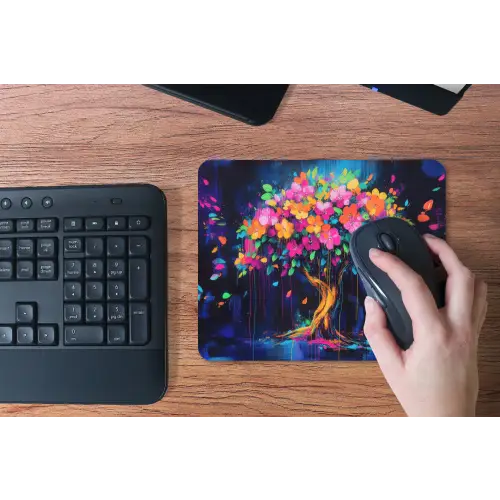 Boom - Bloemen - Magisch - Gekleurde muismat rubber klein -toetsenbord