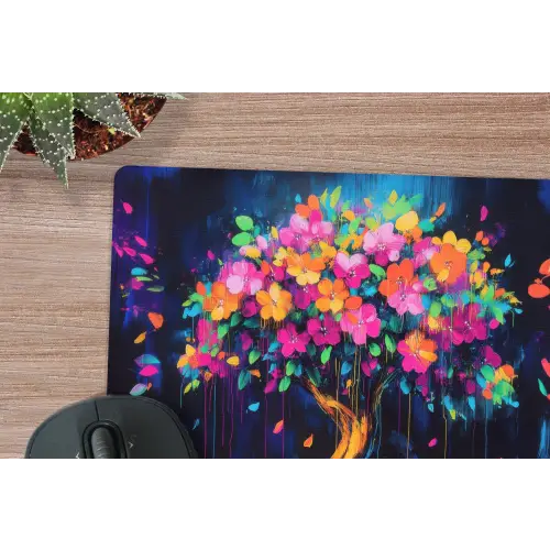 Boom - Bloemen - Magisch - Gekleurde muismat rubber klein -closeup