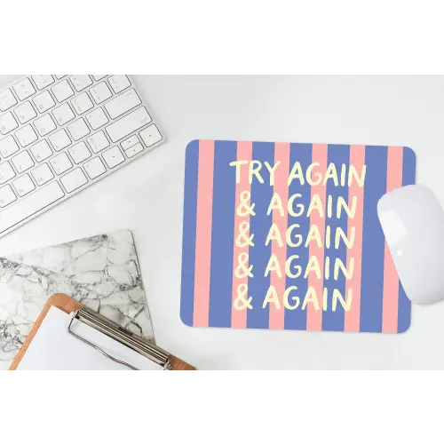 Try again - Strepen - Roze - Verticaal - Blauw muismat rubber klein -witbureau