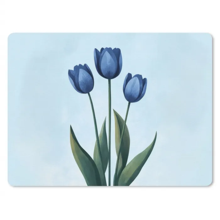Tulpen - Blauw - Bladeren muismat rubber klein -3d
