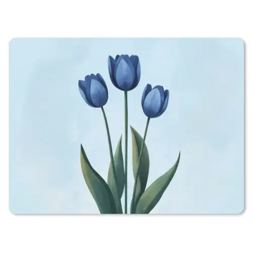 Tulpen - Blauw - Bladeren muismat rubber klein -3d