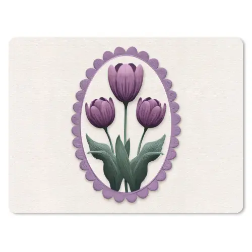 Tulpen - Paars - Lijst - Bladeren muismat rubber klein -3d