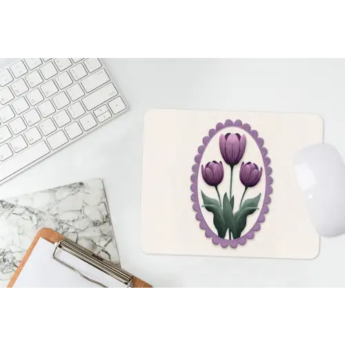 Tulpen - Paars - Lijst - Bladeren muismat rubber klein -witbureau
