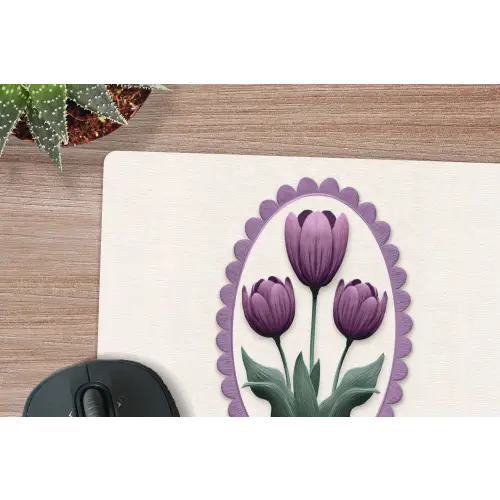 Tulpen - Paars - Lijst - Bladeren muismat rubber klein -closeup
