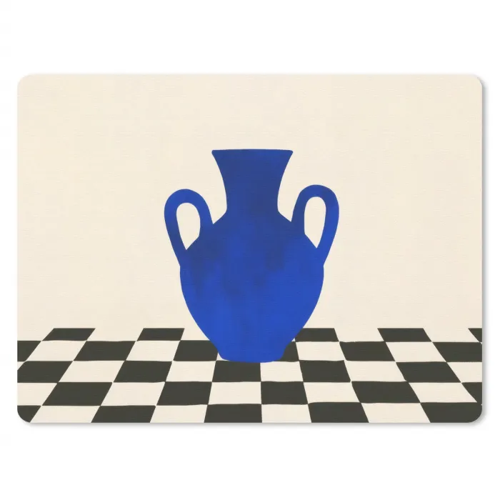 Vaas - Blauw - Geblokt - Modern muismat rubber klein -3d