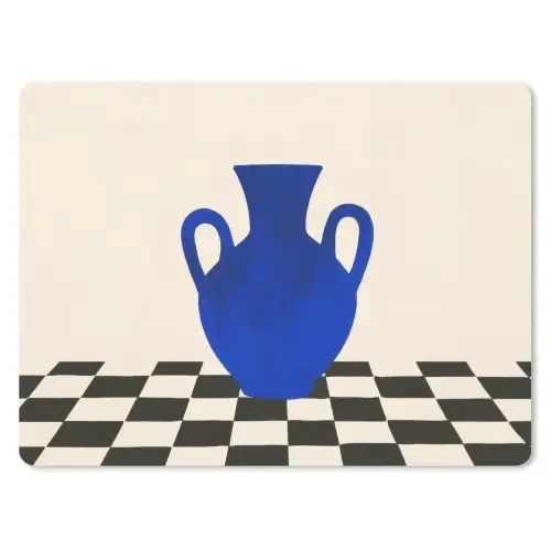 Vaas - Blauw - Geblokt - Modern muismat rubber klein -3d