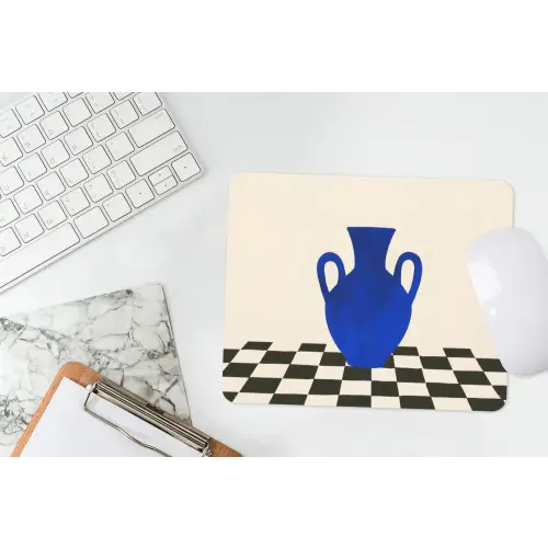 Vaas - Blauw - Geblokt - Modern muismat rubber klein -witbureau