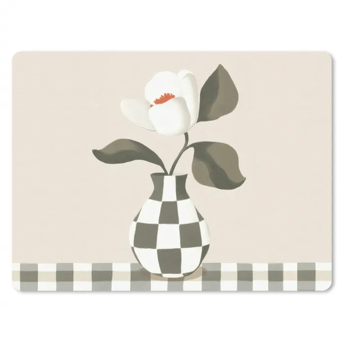 Vaas - Geruit - Groen - Bloem muismat rubber klein -3d