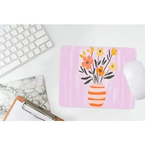 Vaas - Gestreept - Bloemen - Oranje muismat rubber klein -witbureau