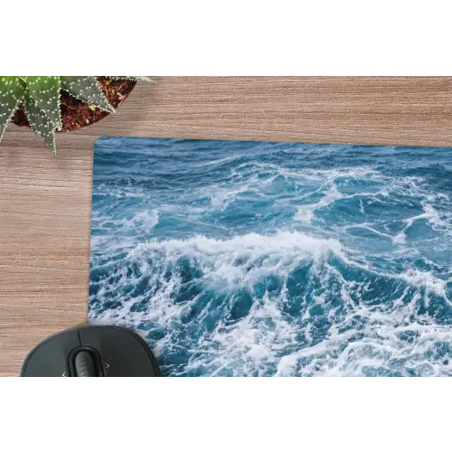 Golven - Oceaan - Blauw muismat rubber klein -closeup