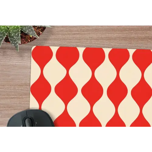 Golvend patroon - Retro - Rood - Beige muismat rubber klein 262 -closeup