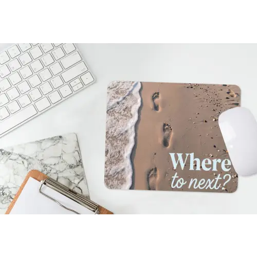 Where to next - Strand - Voetstappen muismat rubber klein -witbureau