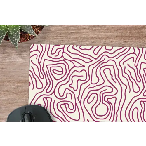Kronkelende lijn - Magenta - Crème muismat rubber klein 262 -closeup
