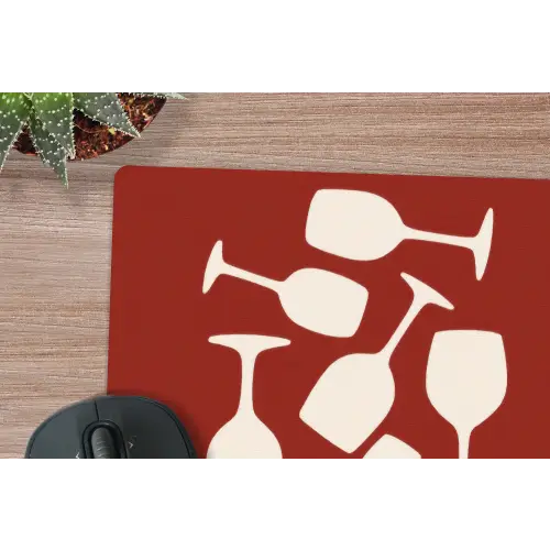 Wijnglazen - Silhouetten - Wit muismat rubber klein -closeup