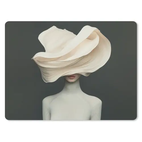 Vrouw - Beige - hoed muismat rubber klein -3d