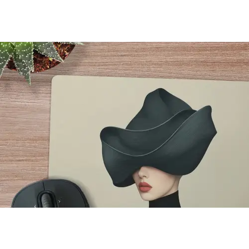 Vrouw - Groen - Hoed muismat rubber klein -closeup