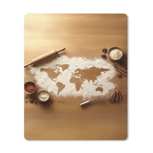 Hout - Wereldkaart - Bakken - Keuken muismat rubber klein -3d