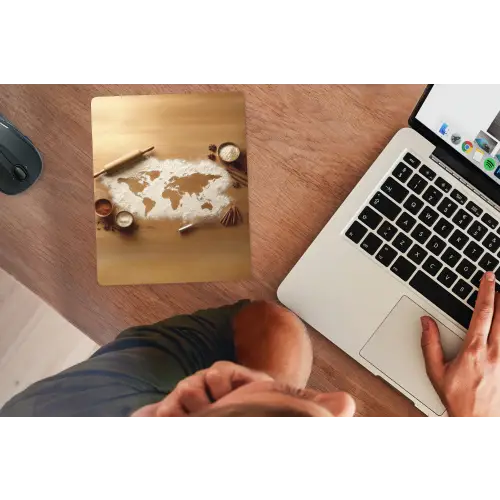 Hout - Wereldkaart - Bakken - Keuken muismat rubber klein -laptop