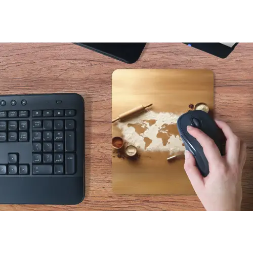 Hout - Wereldkaart - Bakken - Keuken muismat rubber klein -toetsenbord