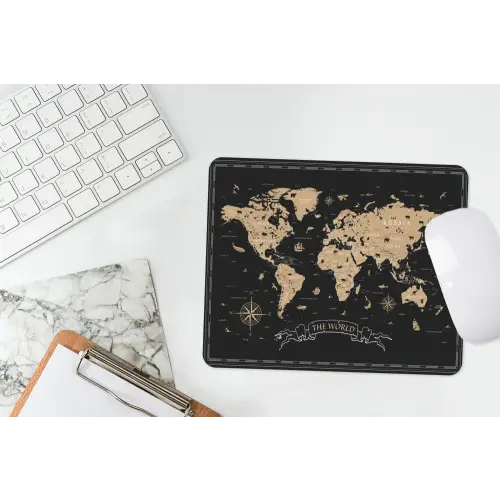 Wereldkaart - Beige - Zwart muismat rubber klein -witbureau