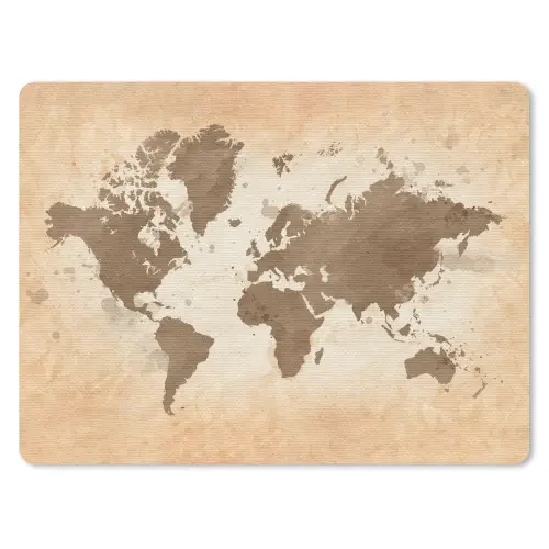 Wereldkaart - Beige - Bruin muismat rubber klein -3d