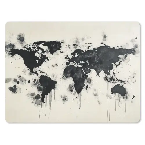 Wereldkaart - Zwart - Inkt muismat rubber klein -3d