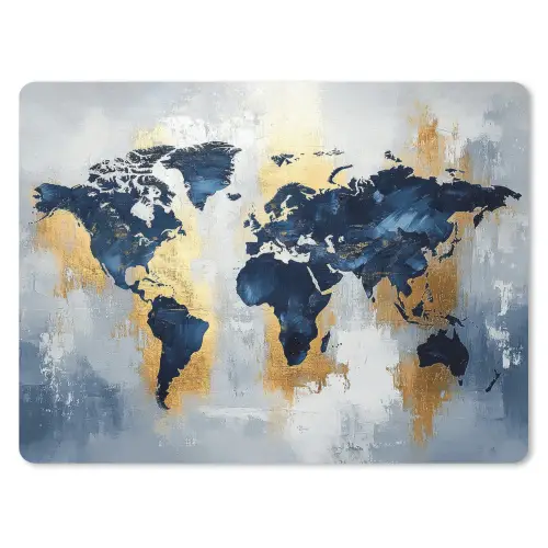 Wereldkaart - Blauw - Abstract muismat rubber klein -3d