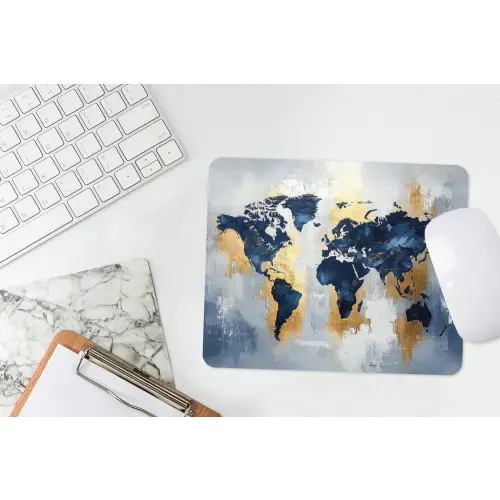 Wereldkaart - Blauw - Abstract muismat rubber klein -witbureau