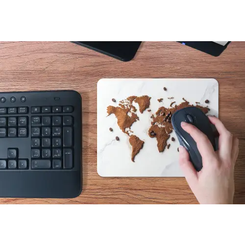 Wereldkaart - Koffie - Marmer muismat rubber klein -toetsenbord