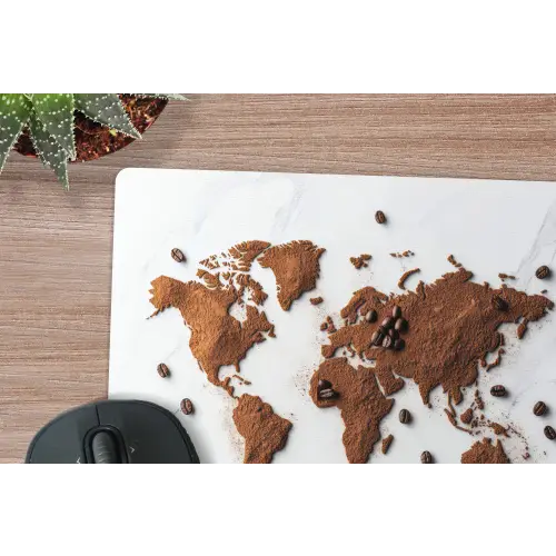 Wereldkaart - Koffie - Marmer muismat rubber klein -closeup