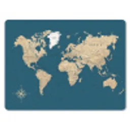 Wereldkaart - Donkerblauw - Beige muismat rubber klein -3d