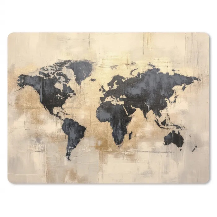 Wereldkaart - Goud - Zwart - Abstract muismat rubber klein -3d