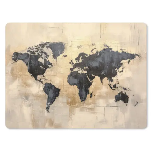 Wereldkaart - Goud - Zwart - Abstract muismat rubber klein -3d