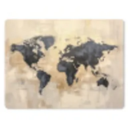 Wereldkaart - Goud - Zwart - Abstract muismat rubber klein -3d