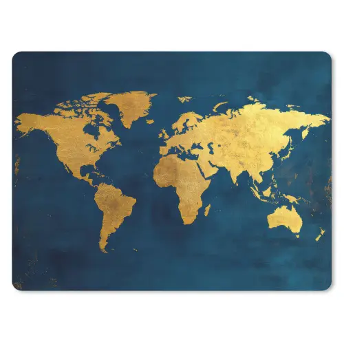 Wereldkaart - Goud - Donkerblauw muismat rubber klein -3d