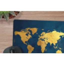 Wereldkaart - Goud - Donkerblauw muismat rubber klein -closeup