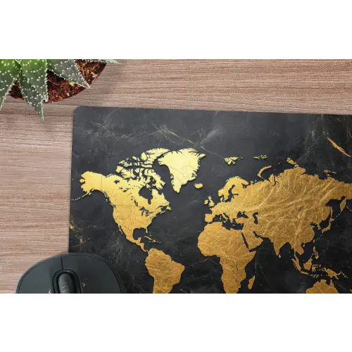 Wereldkaart - Goud - Marmer muismat rubber klein -closeup