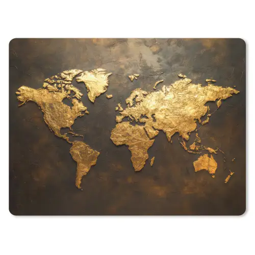 Wereldkaart - Goud - Roest muismat rubber klein -3d